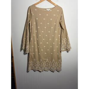 Sundance Embroidered Boho Sheath Dress Eyelet Tan Size 4